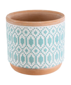 GloboStar® Artificial Garden DELHI 20523 Διακοσμητικό Κεραμικό Κασπώ Γλάστρα – Flower Pot Γαλάζιο με Λευκό και Μπεζ Φ14.5 x Υ13cm