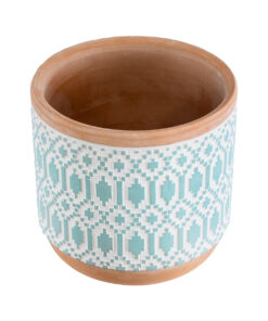 GloboStar® Artificial Garden DELHI 20523 Διακοσμητικό Κεραμικό Κασπώ Γλάστρα – Flower Pot Γαλάζιο με Λευκό και Μπεζ Φ14.5 x Υ13cm