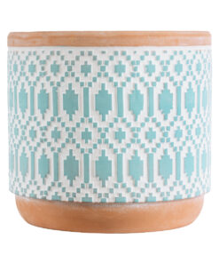 GloboStar® Artificial Garden DELHI 20523 Διακοσμητικό Κεραμικό Κασπώ Γλάστρα – Flower Pot Γαλάζιο με Λευκό και Μπεζ Φ14.5 x Υ13cm