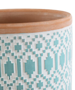 GloboStar® Artificial Garden DELHI 20523 Διακοσμητικό Κεραμικό Κασπώ Γλάστρα – Flower Pot Γαλάζιο με Λευκό και Μπεζ Φ14.5 x Υ13cm