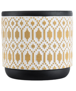 GloboStar® Artificial Garden VARANASI 20524 Διακοσμητικό Κεραμικό Κασπώ Γλάστρα – Flower Pot Χρυσό με Λευκό και Μαύρο Φ14.5 x Υ13cm