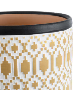 GloboStar® Artificial Garden VARANASI 20524 Διακοσμητικό Κεραμικό Κασπώ Γλάστρα – Flower Pot Χρυσό με Λευκό και Μαύρο Φ14.5 x Υ13cm
