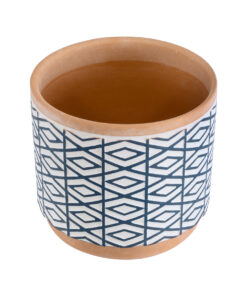 GloboStar® Artificial Garden KOLKATA 20525 Διακοσμητικό Κεραμικό Κασπώ Γλάστρα – Flower Pot Λευκό με Μπλε και Μπεζ Φ14.5 x Υ13cm