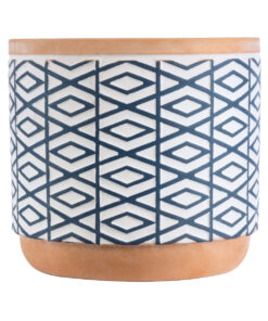 GloboStar® Artificial Garden KOLKATA 20525 Διακοσμητικό Κεραμικό Κασπώ Γλάστρα – Flower Pot Λευκό με Μπλε και Μπεζ Φ14.5 x Υ13cm