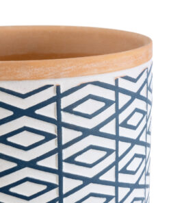 GloboStar® Artificial Garden KOLKATA 20525 Διακοσμητικό Κεραμικό Κασπώ Γλάστρα – Flower Pot Λευκό με Μπλε και Μπεζ Φ14.5 x Υ13cm