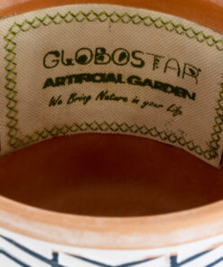 GloboStar® Artificial Garden KOLKATA 20525 Διακοσμητικό Κεραμικό Κασπώ Γλάστρα – Flower Pot Λευκό με Μπλε και Μπεζ Φ14.5 x Υ13cm