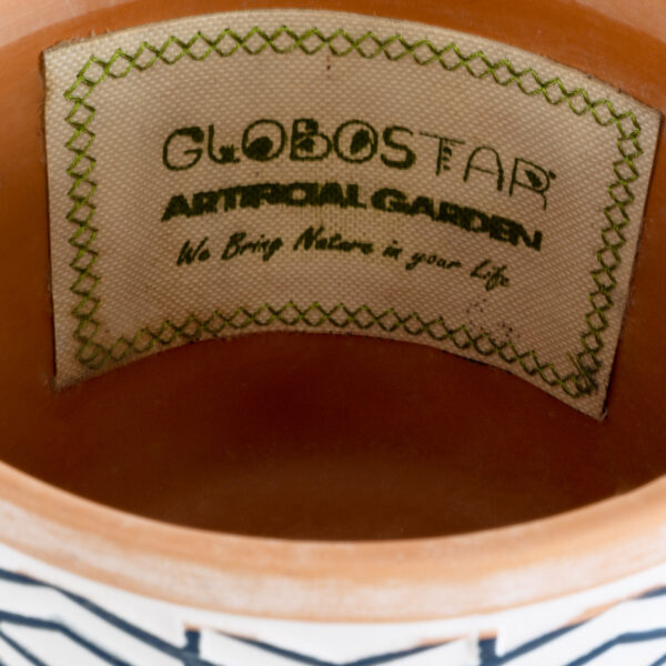 GloboStar® Artificial Garden KOLKATA 20525 Διακοσμητικό Κεραμικό Κασπώ Γλάστρα – Flower Pot Λευκό με Μπλε και Μπεζ Φ14.5 x Υ13cm