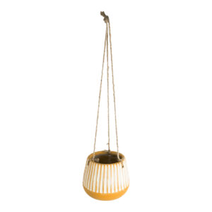 GloboStar® Artificial Garden BUBASTIS 20528 Κρεμαστό Διακοσμητικό Κεραμικό Κασπώ Γλάστρα – Flower Pot Πορτοκαλί με Λευκό Φ13 x Υ10.5cm