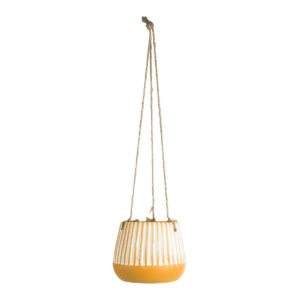 GloboStar® Artificial Garden BUBASTIS 20528 Κρεμαστό Διακοσμητικό Κεραμικό Κασπώ Γλάστρα – Flower Pot Πορτοκαλί με Λευκό Φ13 x Υ10.5cm