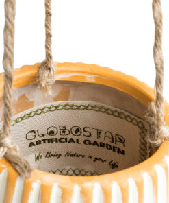GloboStar® Artificial Garden BUBASTIS 20528 Κρεμαστό Διακοσμητικό Κεραμικό Κασπώ Γλάστρα – Flower Pot Πορτοκαλί με Λευκό Φ13 x Υ10.5cm