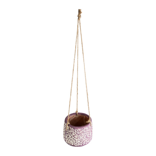 GloboStar® Artificial Garden NIGERIA 20529 Κρεμαστό Διακοσμητικό Κεραμικό Κασπώ Γλάστρα – Flower Pot Μωβ με Λευκό Φ12 x Υ11cm
