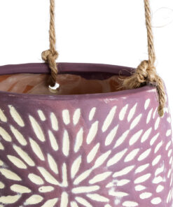 GloboStar® Artificial Garden NIGERIA 20529 Κρεμαστό Διακοσμητικό Κεραμικό Κασπώ Γλάστρα – Flower Pot Μωβ με Λευκό Φ12 x Υ11cm