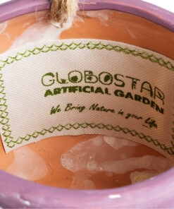 GloboStar® Artificial Garden NIGERIA 20529 Κρεμαστό Διακοσμητικό Κεραμικό Κασπώ Γλάστρα – Flower Pot Μωβ με Λευκό Φ12 x Υ11cm
