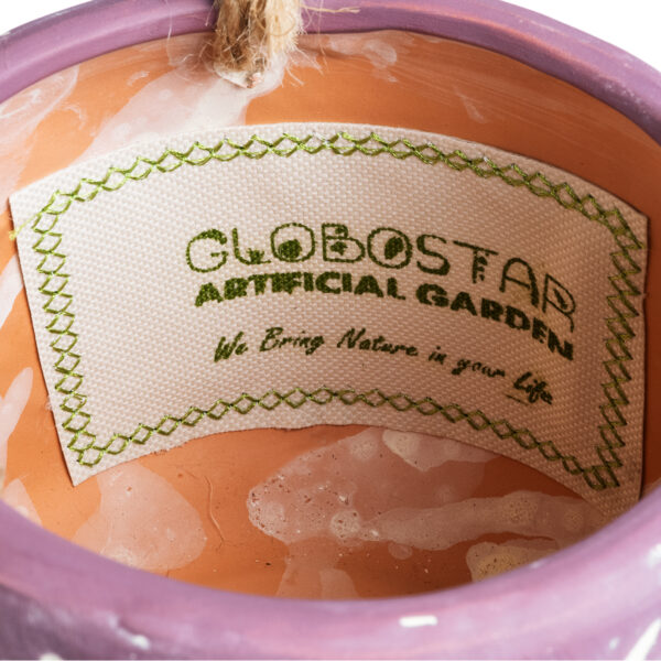 GloboStar® Artificial Garden NIGERIA 20529 Κρεμαστό Διακοσμητικό Κεραμικό Κασπώ Γλάστρα – Flower Pot Μωβ με Λευκό Φ12 x Υ11cm