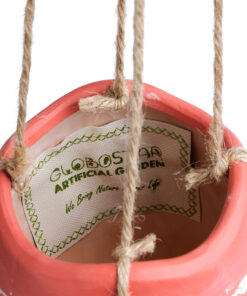 GloboStar® Artificial Garden AFRICA 20530 Κρεμαστό Διακοσμητικό Κεραμικό Κασπώ Γλάστρα – Flower Pot Κόκκινο με Μπεζ Φ14 x Υ11.5cm