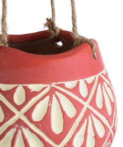 GloboStar® Artificial Garden AFRICA 20530 Κρεμαστό Διακοσμητικό Κεραμικό Κασπώ Γλάστρα – Flower Pot Κόκκινο με Μπεζ Φ14 x Υ11.5cm