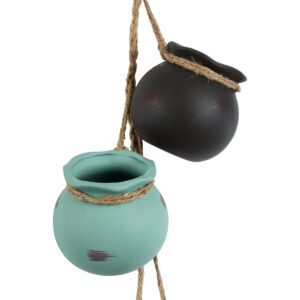 GloboStar® Artificial Garden AIGYPT 20531 ΣΕΤ 2 Κρεμαστά Διακοσμητικά Κεραμικά Κασπώ Γλάστρες – Flower Pots Μαύρό με Γαλάζιο και Πράσινο με Πορτοκαλί Μ18 x Π10 x Υ70cm