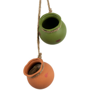 GloboStar® Artificial Garden AIGYPT 20531 ΣΕΤ 2 Κρεμαστά Διακοσμητικά Κεραμικά Κασπώ Γλάστρες – Flower Pots Μαύρό με Γαλάζιο και Πράσινο με Πορτοκαλί Μ18 x Π10 x Υ70cm