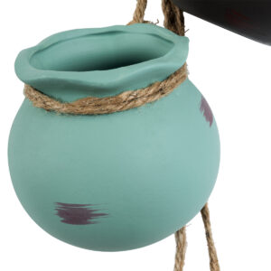 GloboStar® Artificial Garden AIGYPT 20531 ΣΕΤ 2 Κρεμαστά Διακοσμητικά Κεραμικά Κασπώ Γλάστρες – Flower Pots Μαύρό με Γαλάζιο και Πράσινο με Πορτοκαλί Μ18 x Π10 x Υ70cm