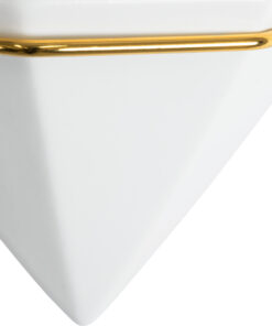 GloboStar® Artificial Garden LOUVRE 20533 Διακοσμητικό Κεραμικό Κασπώ Γλάστρα – Flower Pot Λευκό με Χρυσό Μ15 x Π8 x Υ24cm