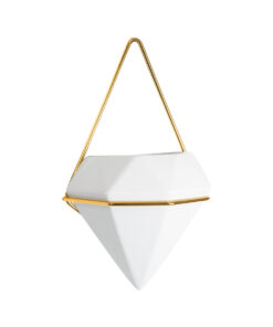 GloboStar® Artificial Garden LOUVRE 20533 Διακοσμητικό Κεραμικό Κασπώ Γλάστρα – Flower Pot Λευκό με Χρυσό Μ15 x Π8 x Υ24cm