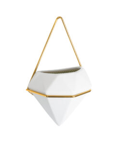 GloboStar® Artificial Garden LOUVRE 20533 Διακοσμητικό Κεραμικό Κασπώ Γλάστρα – Flower Pot Λευκό με Χρυσό Μ15 x Π8 x Υ24cm