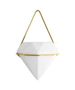 GloboStar® Artificial Garden LOUVRE 20533 Διακοσμητικό Κεραμικό Κασπώ Γλάστρα – Flower Pot Λευκό με Χρυσό Μ15 x Π8 x Υ24cm