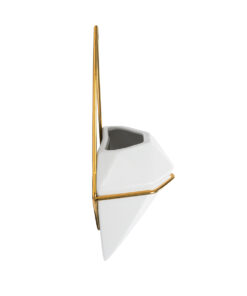 GloboStar® Artificial Garden LOUVRE 20533 Διακοσμητικό Κεραμικό Κασπώ Γλάστρα – Flower Pot Λευκό με Χρυσό Μ15 x Π8 x Υ24cm