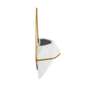 GloboStar® Artificial Garden LOUVRE 20533 Διακοσμητικό Κεραμικό Κασπώ Γλάστρα – Flower Pot Λευκό με Χρυσό Μ15 x Π8 x Υ24cm