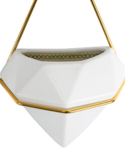 GloboStar® Artificial Garden LOUVRE 20533 Διακοσμητικό Κεραμικό Κασπώ Γλάστρα – Flower Pot Λευκό με Χρυσό Μ15 x Π8 x Υ24cm