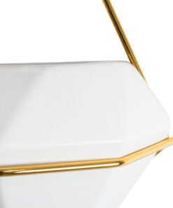 GloboStar® Artificial Garden LOUVRE 20533 Διακοσμητικό Κεραμικό Κασπώ Γλάστρα – Flower Pot Λευκό με Χρυσό Μ15 x Π8 x Υ24cm