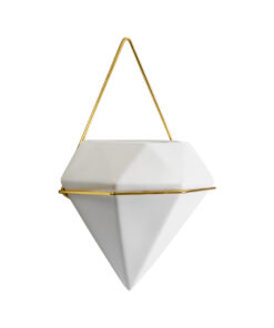 GloboStar® Artificial Garden LOUVRE 20534 Διακοσμητικό Κεραμικό Κασπώ Γλάστρα – Flower Pot Λευκό με Χρυσό Μ20 x Π10.5 x Υ30cm