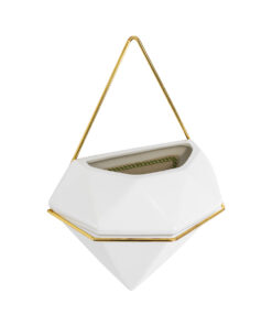 GloboStar® Artificial Garden LOUVRE 20534 Διακοσμητικό Κεραμικό Κασπώ Γλάστρα – Flower Pot Λευκό με Χρυσό Μ20 x Π10.5 x Υ30cm