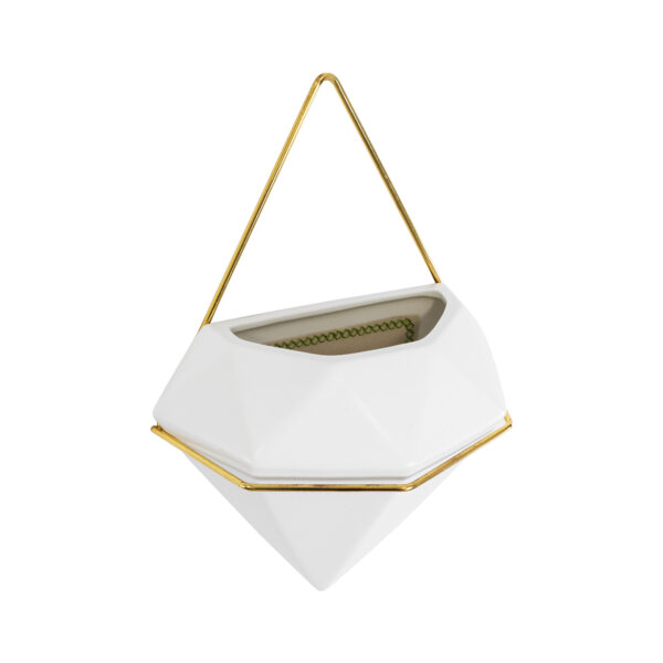 GloboStar® Artificial Garden LOUVRE 20534 Διακοσμητικό Κεραμικό Κασπώ Γλάστρα – Flower Pot Λευκό με Χρυσό Μ20 x Π10.5 x Υ30cm