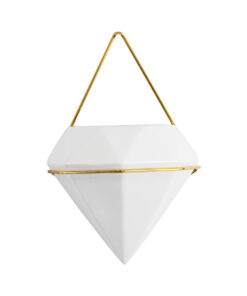 GloboStar® Artificial Garden LOUVRE 20534 Διακοσμητικό Κεραμικό Κασπώ Γλάστρα – Flower Pot Λευκό με Χρυσό Μ20 x Π10.5 x Υ30cm