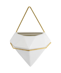 GloboStar® Artificial Garden LOUVRE 20534 Διακοσμητικό Κεραμικό Κασπώ Γλάστρα – Flower Pot Λευκό με Χρυσό Μ20 x Π10.5 x Υ30cm