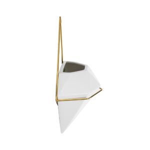 GloboStar® Artificial Garden LOUVRE 20534 Διακοσμητικό Κεραμικό Κασπώ Γλάστρα – Flower Pot Λευκό με Χρυσό Μ20 x Π10.5 x Υ30cm