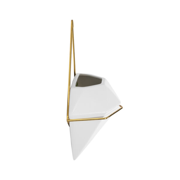 GloboStar® Artificial Garden LOUVRE 20534 Διακοσμητικό Κεραμικό Κασπώ Γλάστρα – Flower Pot Λευκό με Χρυσό Μ20 x Π10.5 x Υ30cm