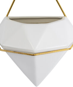 GloboStar® Artificial Garden LOUVRE 20534 Διακοσμητικό Κεραμικό Κασπώ Γλάστρα – Flower Pot Λευκό με Χρυσό Μ20 x Π10.5 x Υ30cm