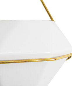 GloboStar® Artificial Garden LOUVRE 20534 Διακοσμητικό Κεραμικό Κασπώ Γλάστρα – Flower Pot Λευκό με Χρυσό Μ20 x Π10.5 x Υ30cm