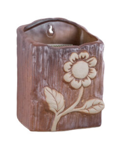 GloboStar® Artificial Garden BILBAO 20535 Διακοσμητικό Κεραμική Επιτοίχια Γλάστρα Καφέ με Μπεζ Λεπτομέρειες Μ13 x Π10 x Υ17cm