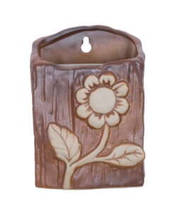 GloboStar® Artificial Garden BILBAO 20535 Διακοσμητικό Κεραμική Επιτοίχια Γλάστρα Καφέ με Μπεζ Λεπτομέρειες Μ13 x Π10 x Υ17cm