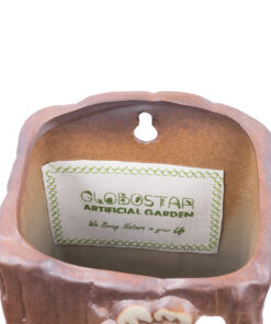 GloboStar® Artificial Garden BILBAO 20535 Διακοσμητικό Κεραμική Επιτοίχια Γλάστρα Καφέ με Μπεζ Λεπτομέρειες Μ13 x Π10 x Υ17cm