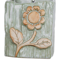 GloboStar® Artificial Garden BILBAO 20536 Διακοσμητικό Κεραμική Επιτοίχια Γλάστρα Πράσινη με Μπεζ Λεπτομέρειες Μ13 x Π10 x Υ17cm