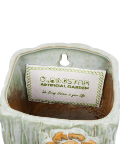 GloboStar® Artificial Garden BILBAO 20536 Διακοσμητικό Κεραμική Επιτοίχια Γλάστρα Πράσινη με Μπεζ Λεπτομέρειες Μ13 x Π10 x Υ17cm