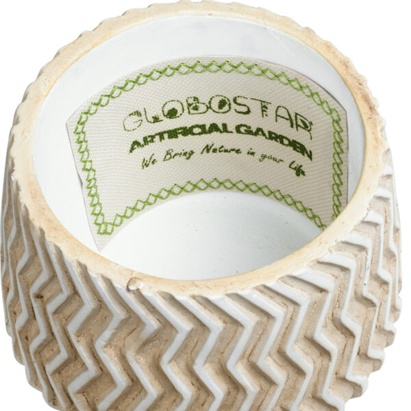 GloboStar® Artificial Garden SILEMA 20540 Διακοσμητικό Κεραμικό Κασπώ Γλάστρα – Flower Pot Λευκό με Μπεζ Φ11.5 x Υ9.5cm