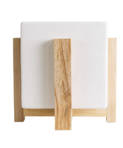 GloboStar® Artificial Garden VALETA 20541 Διακοσμητικό Κεραμικό Κασπώ Γλάστρα – Flower Pot Λευκό με Μπεζ Ξύλο Φ16 x Υ16cm