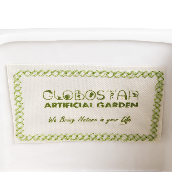 GloboStar® Artificial Garden VALETA 20541 Διακοσμητικό Κεραμικό Κασπώ Γλάστρα – Flower Pot Λευκό με Μπεζ Ξύλο Φ16 x Υ16cm