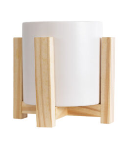 GloboStar® Artificial Garden PUERTO RICO 20542 Διακοσμητικό Κεραμικό Κασπώ Γλάστρα – Flower Pot Λευκό με Μπεζ Ξύλο Φ16 x Υ16cm