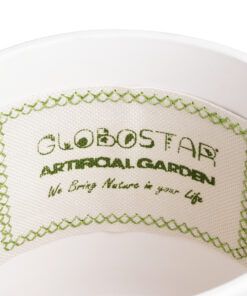 GloboStar® Artificial Garden PUERTO RICO 20542 Διακοσμητικό Κεραμικό Κασπώ Γλάστρα – Flower Pot Λευκό με Μπεζ Ξύλο Φ16 x Υ16cm